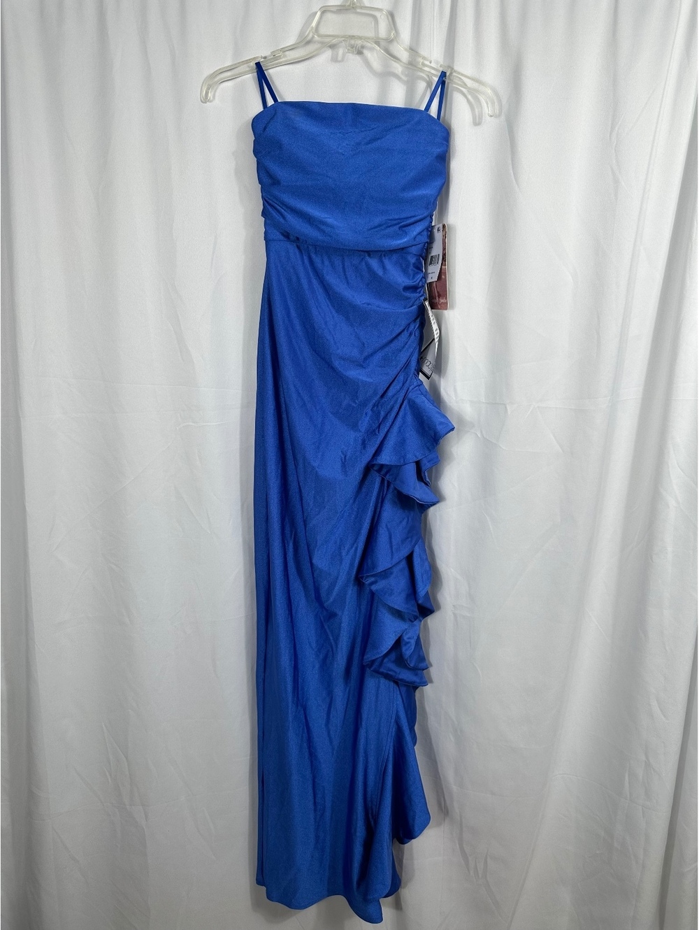 Emerald Sundae Blue Strapless Social Maxi Dress with Ruffle Detail XS
